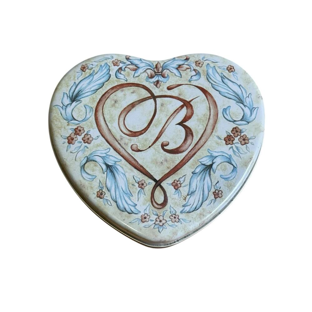 Vintage Brighton Heart Shaped Jewelry Tin Canister Trinket Box